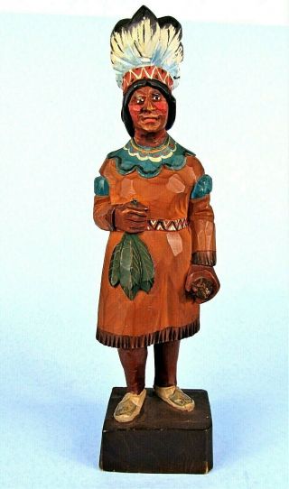 VINTAGE HAND CARVED WOOD CIGAR STORE INDIAN STATUE 