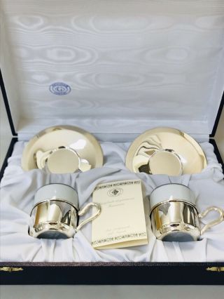 Vintage Argenterie Greggio 800 Silver Cup Saucer Iob Set Of 2 Italy
