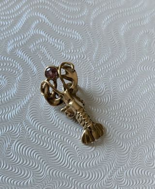 Vintage Lobster Charm / Pendant Solid 14k Gold Pink Stone