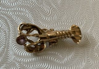 Vintage Lobster Charm / Pendant Solid 14k Gold Pink Stone 3