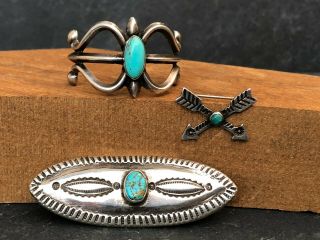 Antique Vintage Navajo Group Silver Turquoise Pin Brooch Ponytail Ring Old Pawn