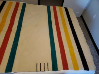Vintage Hudson Bay 4 Point 100 Wool Blanket 72 X 84 Tiny Hole Partial Tag