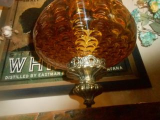 Vintage Mid Century Modern MCM Amber UFO drape Glass Hanging Lamp Swag Lamp 2