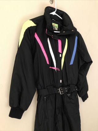 Vintage Obermeyer Sport One Piece Snow Ski Suit Arclight Women’s Black Neon Pink 3
