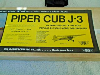 Vintage Sig Piper Cub J - 3 R/c Model Airplane Kit Rc - 3 - Box,  Shape