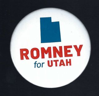 2012 Utah For Mitt Romney - State Design Campaign Button - Red/white/blue
