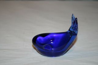 Vintage Hand Blown Art Glass Cobalt Blue Whale Figurine Paperweight