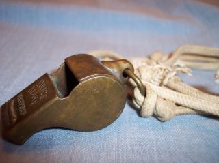 Vtg Old Ww2 Police Alarm Brass Whistle W Rope Germany Military Railroad Train