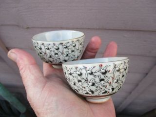 A Antique Hand Painted Bird Design Japanese Tea Bowls C1920s?