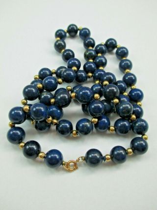 Vintage Lapis Lazuli 14k Gold Bead Necklace 30.  5 " 10mm Beads 85 Grams 897d