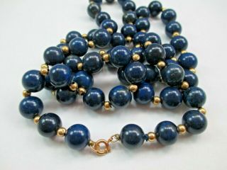 Vintage Lapis Lazuli 14K Gold Bead Necklace 30.  5 
