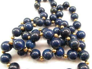 Vintage Lapis Lazuli 14K Gold Bead Necklace 30.  5 