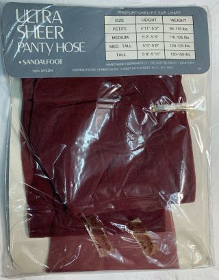 Vintage 1970’s Ohrbach ' s Panty Hose Sandalfoot Claret 4314 Fits Tall 5’8, 2