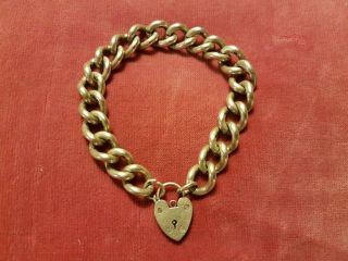 Vintage Heavy Sterling Silver Chain And Padlock Bracelet 2.  07 Ozs