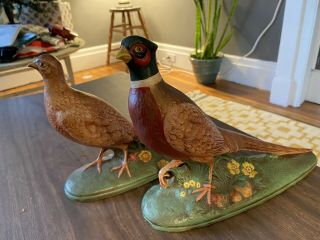 1964 Vintage Holland Mold Hand Painted Ring Neck Pheasants Figurine Flowers