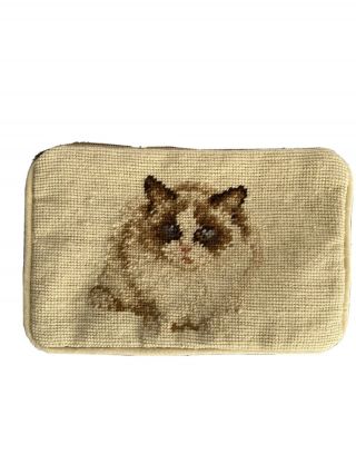 Vtg.  Wool Needlepoint Classy " Ragdoll " Cat Tapestry Pouch Small Purse Bag 7 " X4.  5 "