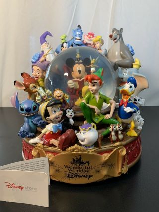 The Wonderful World Of Disney Musical Snow Globe Mickey Genie Stitch Dumbo Bambi