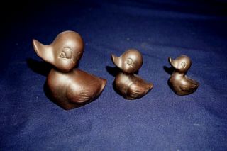3 Vintage Metal " Brass Color " Mama Duck & Babies Family