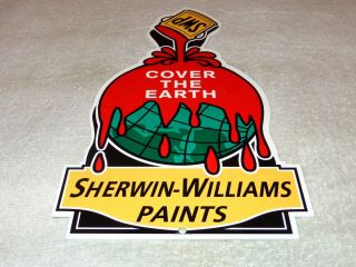 Vintage " Sherwin Williams Paints Cover The Earth " 12 " Metal Gasoline & Oil Sign