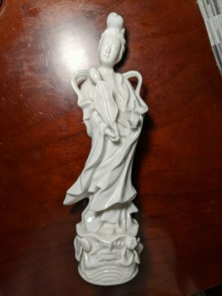 Vintage Chinese Asian Blanc De Chine Porcelain Figurine Quan Yin 10.  5 "