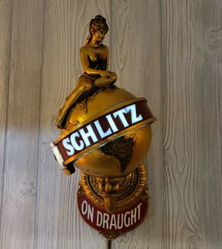 Schlitz Beer 1970 Lady Globe Wall Sconce Bar Light Sign Milwaukee Vintage 84504
