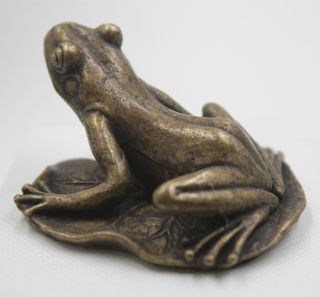 Best Copper Vintage Retro Craved Bless Lucky Frog Lotus Leaf Statue 45 40 26mm 2