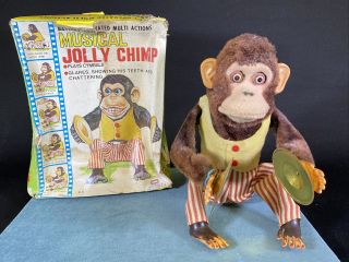 Vintage Daishin Musical Jolly Chimp Mechanical Battery Operated Toy W/ Box