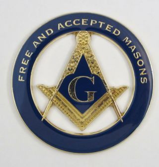 Auto Emblem Masonic Square & Compasses F&am Die Cut Metal Enamel Freemason