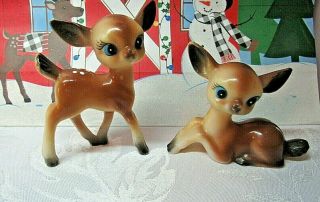 Set Of 2 Vintage Hong Kong Hard Plastic Baby Doe Deer Figurines