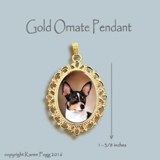 Rat Terrier Dog - Ornate Gold Pendant Necklace