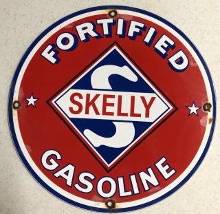 Old Vintage Skelly Gasoline 12” Porcelain Sign Gas Oil