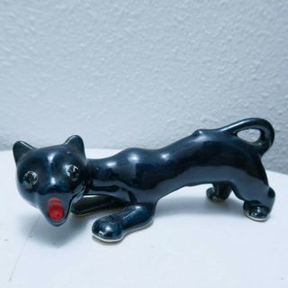 1940s Vintage Howling Black Cat Ceramic Painted Figurine 30s 40s Gift Home Decor