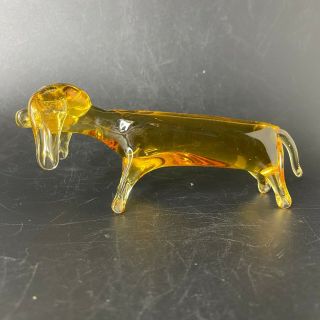 Vintage Amber Art Glass Dachshund Dog Figurine 5 - 1/2 " Long