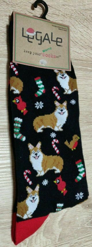 Pembroke Welsh Corgi Dog Men’s Christmas Dress Socks Black Sock Size 10 - 13