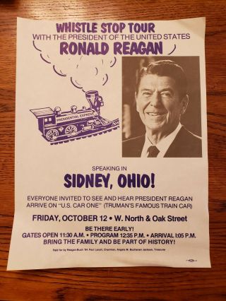 Ronald Reagan,  Campaign Poster 1984 Whistle Stop Tour Sidney Ohio Bush