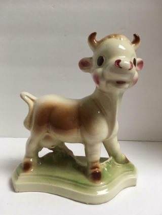 Vintage 1940s Rempel Diamond Pottery San Diego Brown Cow,  Milky The Cow Figurine