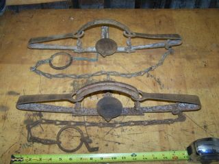 Vintage/antique Newhouse No.  14 & No.  4 Double Long Spring Wolf Traps