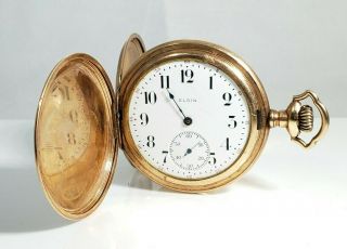 Vintage 1 3/4 " Elgin Wind Up Gold Filled Pocket Watch 7 Jewels