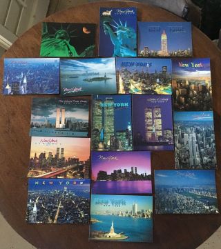 Set Of 16 Pre 9/11 York Postcards With Twin Towers And York City