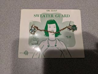 Vintage Girl Scout Classic Logo Green Enamel Leaf Sweater Clip Guard Goldtone