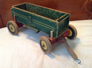 Vintage Peter Mar Wooden Farm Toy Hay Wagon Muscatine Iowa Green & Red