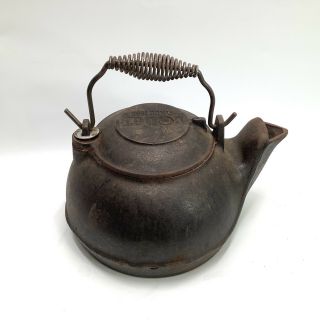 Vintage Lodge Cast Iron Hi - Top Tea Kettle 2tk2 Usa Swivel Lid Coil Handle Usa