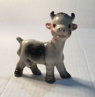 Vintage Porcelain Black White Cow Figurine 4 1/2” X 5”