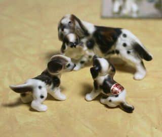 Set 3 Vintage Miniature Bone China Springer Spaniel Dog Figurines Japan K1