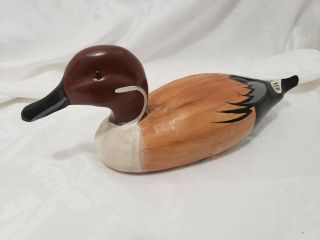 Vintage Wooden Carved Duck Decoy Hand Painted Glass Eyes 14.  5 "