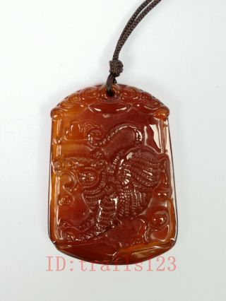 China Natural Red Agate Hand Carving Chinese Zodiac Tiger Pendant Necklace Gift