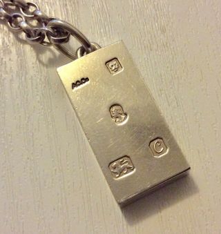 Vintage Unusual Shape Solid Silver Ingot Bar Pendant And Silver Chain 18 Inch