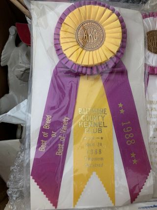 Vintage 1988 Akc Dog Show Ribbon Best Of Breed Baltimore Md