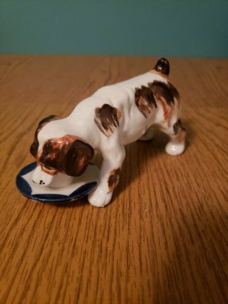 Small Vintage Brown White Ceramic Dog Drinking Water/eating Bowl - Occupied Japan