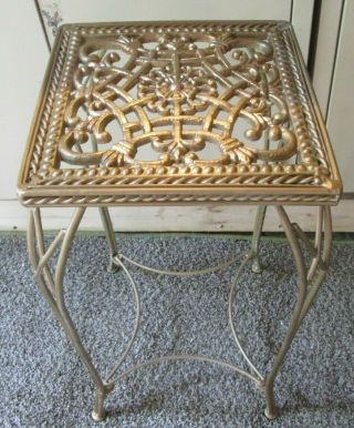 Vintage Gold Twisted Wrought Iron Plant Stand Patio Side Table
